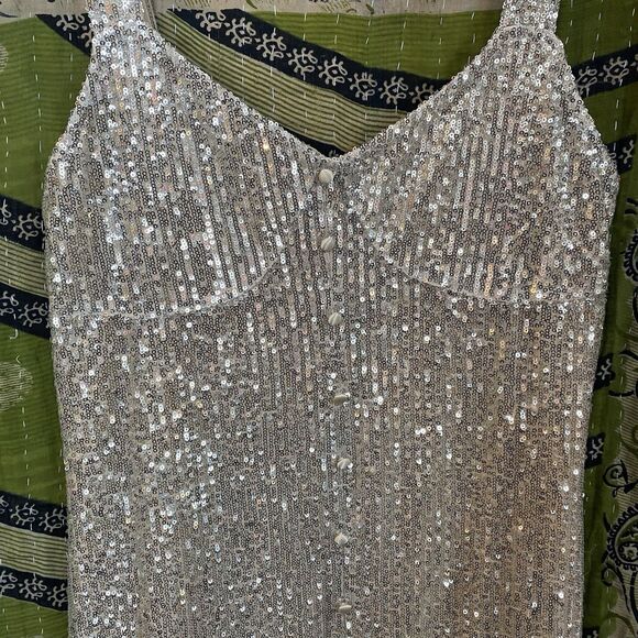 NWT Zara Trafaluc Silver Sequin Midi Dress Size Medium - Picture 6 of 16